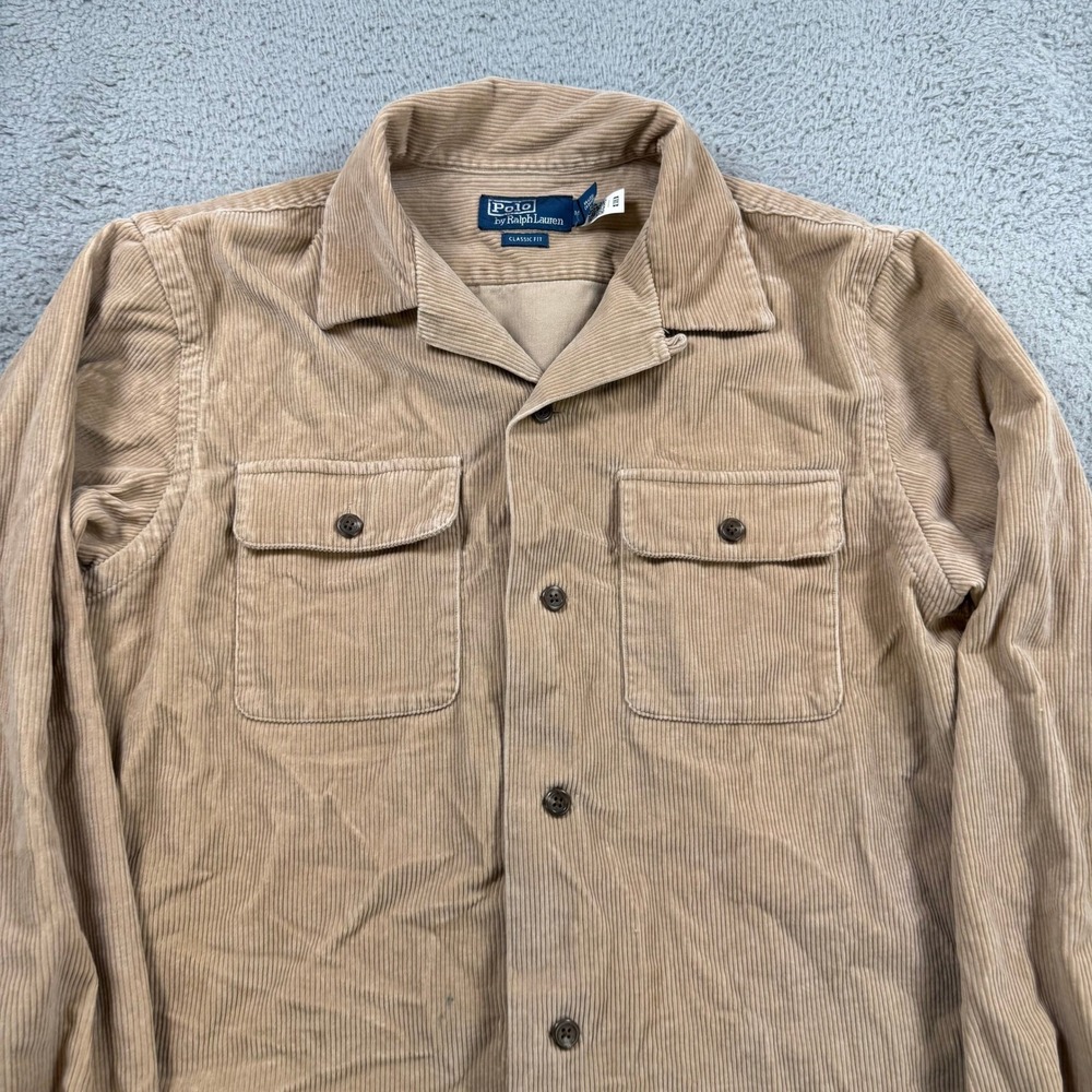 Polo Ralph Lauren Mens Medium Tan Corduroy Classic Fit Button Down Shirt Beige - Picture 2 of 9